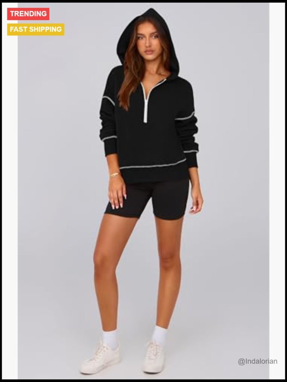 Half Zip Cropped Hooded Sweatshirt Pullover Long Sleeve Fleece Lined - Picture 3 of 7